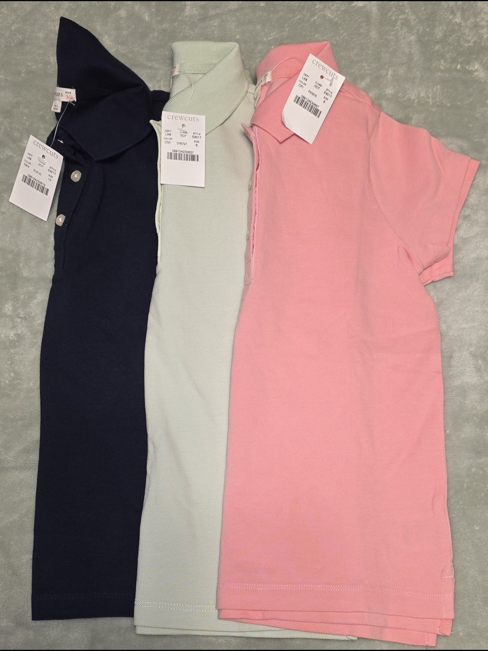 NWT Crewcuts Kids' Lot Of 3 Polo Shirt - Pink, Mint, Navy Size 8 And 10